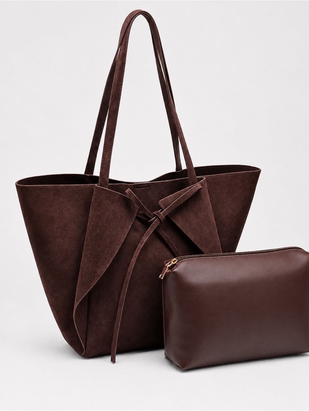 Urban Expressions Chocolate Brown Suede Tote with Matching Pouch
